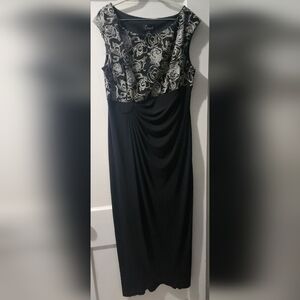 Connected Apparel Strapless Dress with Black and Silver Floral Pattern